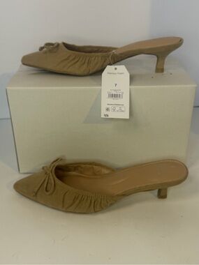 Time and Tru Tan Pointed-Toe Kitten Heel Mules